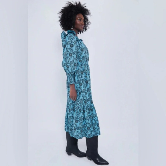 NWT Banjanan Bristol Pearl Midi Dress Women's XL Turquoise Pockets Long Sleeve - Picture 3 of 16